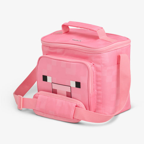 Angle View | Minecraft Pig Square Lunch Cooler Bag::::Silicone application on front