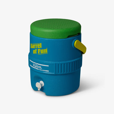 Angle View | Barrel of Fun 2 Gallon Jug::Fiesta Blue