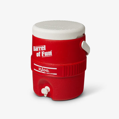 Angle View | Retro Barrel of Fun 2 Gallon Jug ::Red