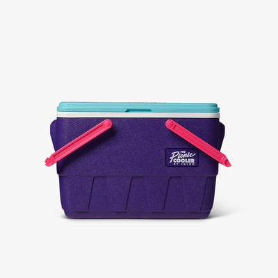 Handles Down View | Retro Limited Edition Picnic Basket 25 Qt Cooler::Purple