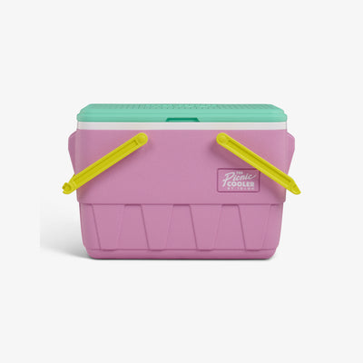 Handle View | Retro Picnic Basket 25 Qt Cooler::Tea Rose::THERMECOOL™ Insulation