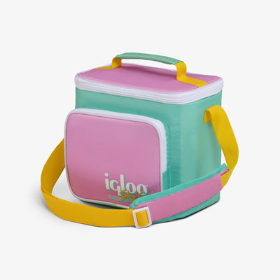 Angle View | Retro Square Lunch Bag::Tea Rose::Adjustable shoulder strap