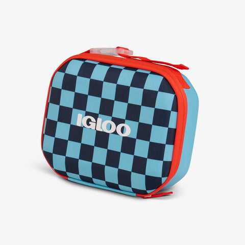 Angle View | Kids Mini Modern Lunch::Checkers::Top strap w/buckle