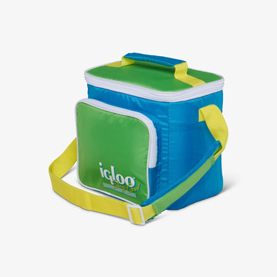 Angle View | Retro Square Lunch Bag::Fiesta Blue::Adjustable shoulder strap