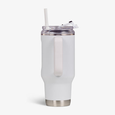 Profile View | 32 Oz Flip ‘n’ Sip Travel Mug::White::Side handle