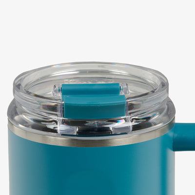 Lid Closed View | 32 Oz Flip ‘n’ Sip Travel Mug::Modern Blue::Leakproof Flip ‘n’ Sip lid