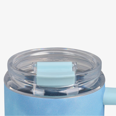 Lid Closed View | 32 Oz Flip ‘n’ Sip Travel Mug::Powder Blue::Leakproof Flip ‘n’ Sip lid