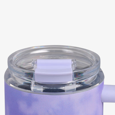 Lid Closed View | 32 Oz Flip ‘n’ Sip Travel Mug::Lilac::Leakproof Flip ‘n’ Sip lid